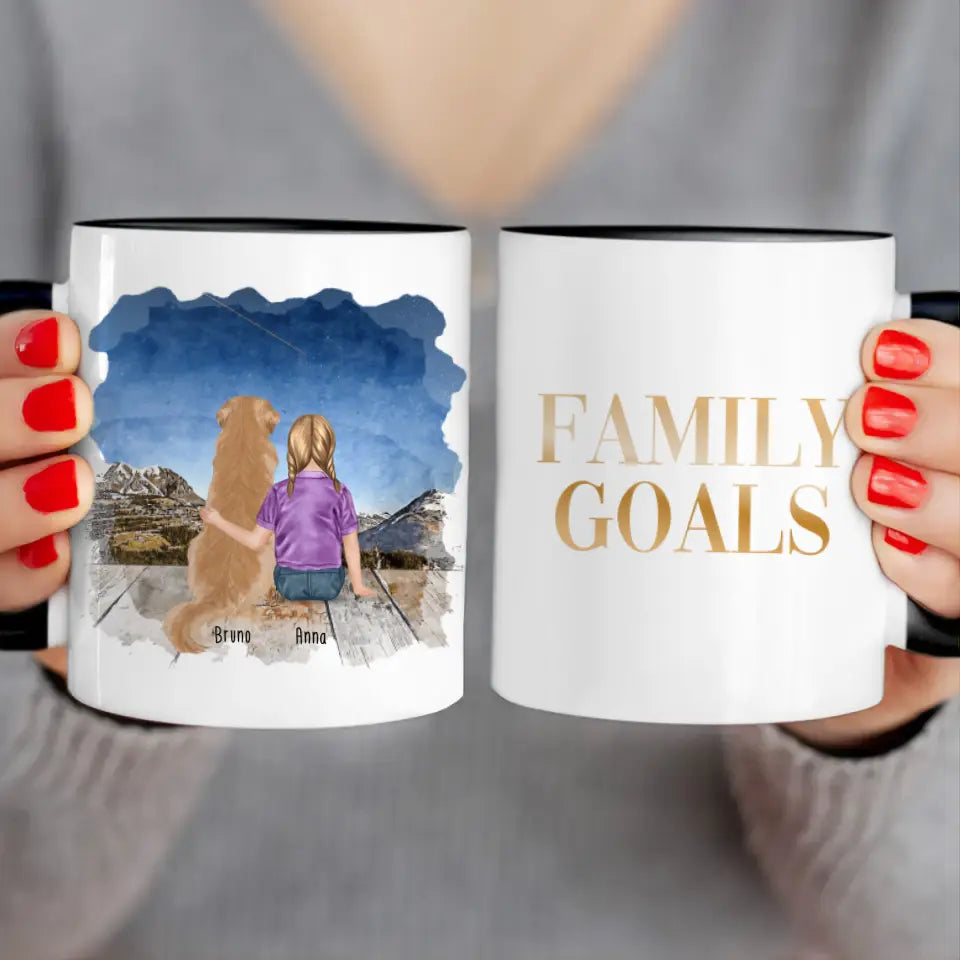 Personalisierte Tasse - 1 Kind und 1 Hund