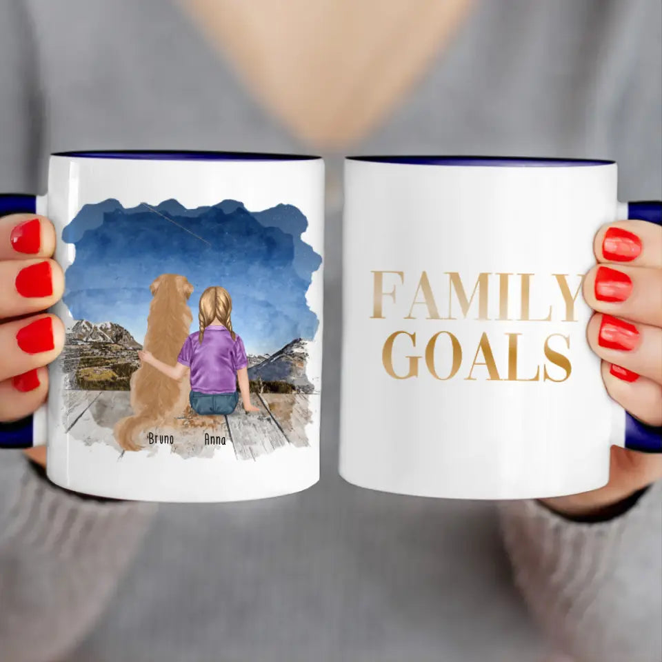 Personalisierte Tasse - 1 Kind und 1 Hund