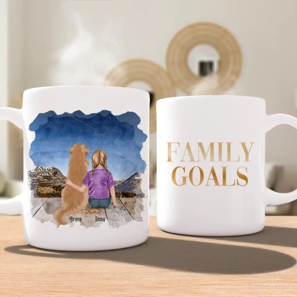 Personalisierte Tasse - 1 Kind und 1 Hund