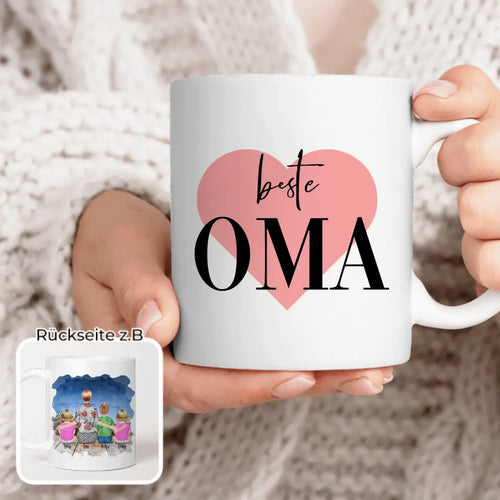 Personalisierte Tasse für Oma (2 Babys + 1 Kind + 1 Oma)
