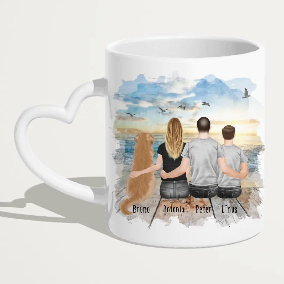 Personalisierte Tasse mit Familie + 1 Hund (1 Teenager)