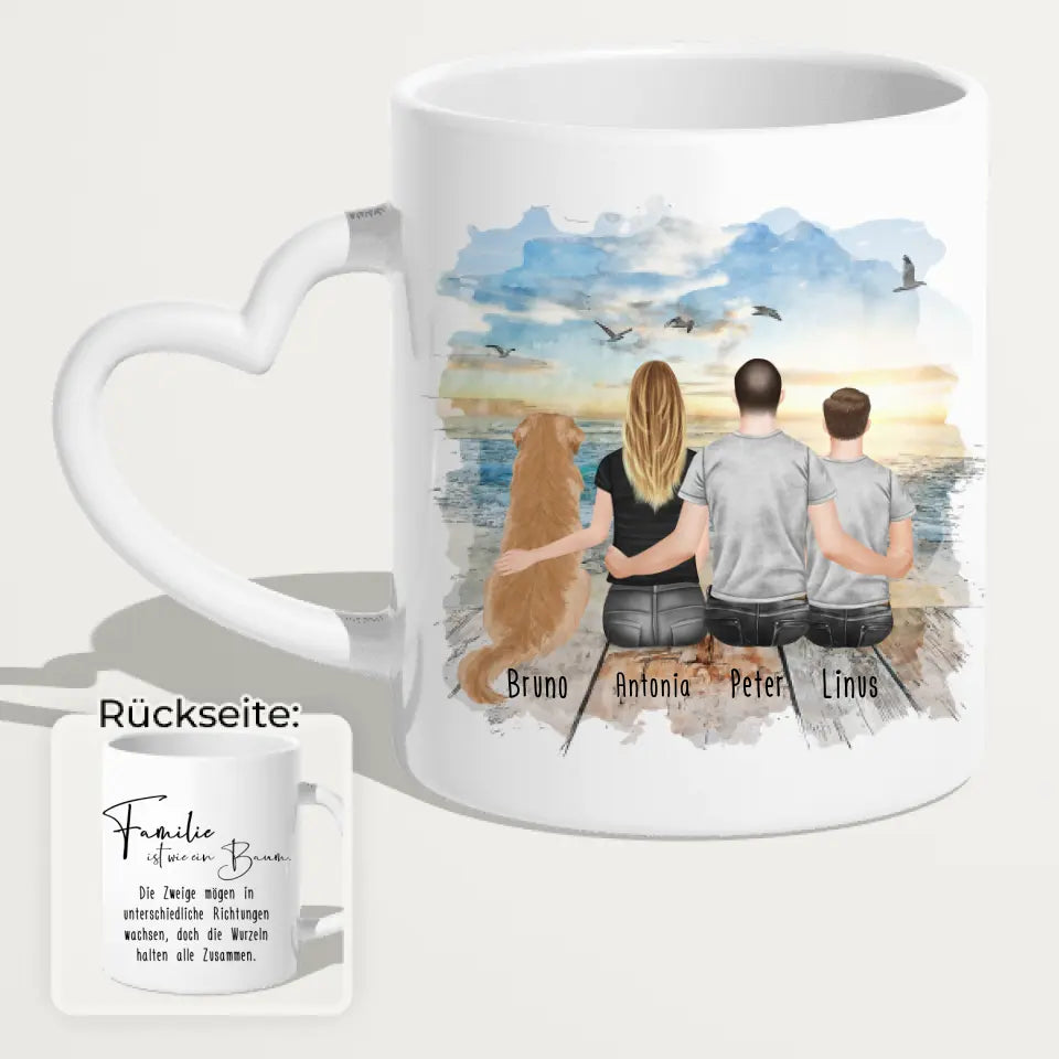 Personalisierte Tasse mit Familie + 1 Hund (1 Teenager)