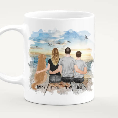 Personalisierte Tasse mit Familie + 1 Hund (1 Teenager)