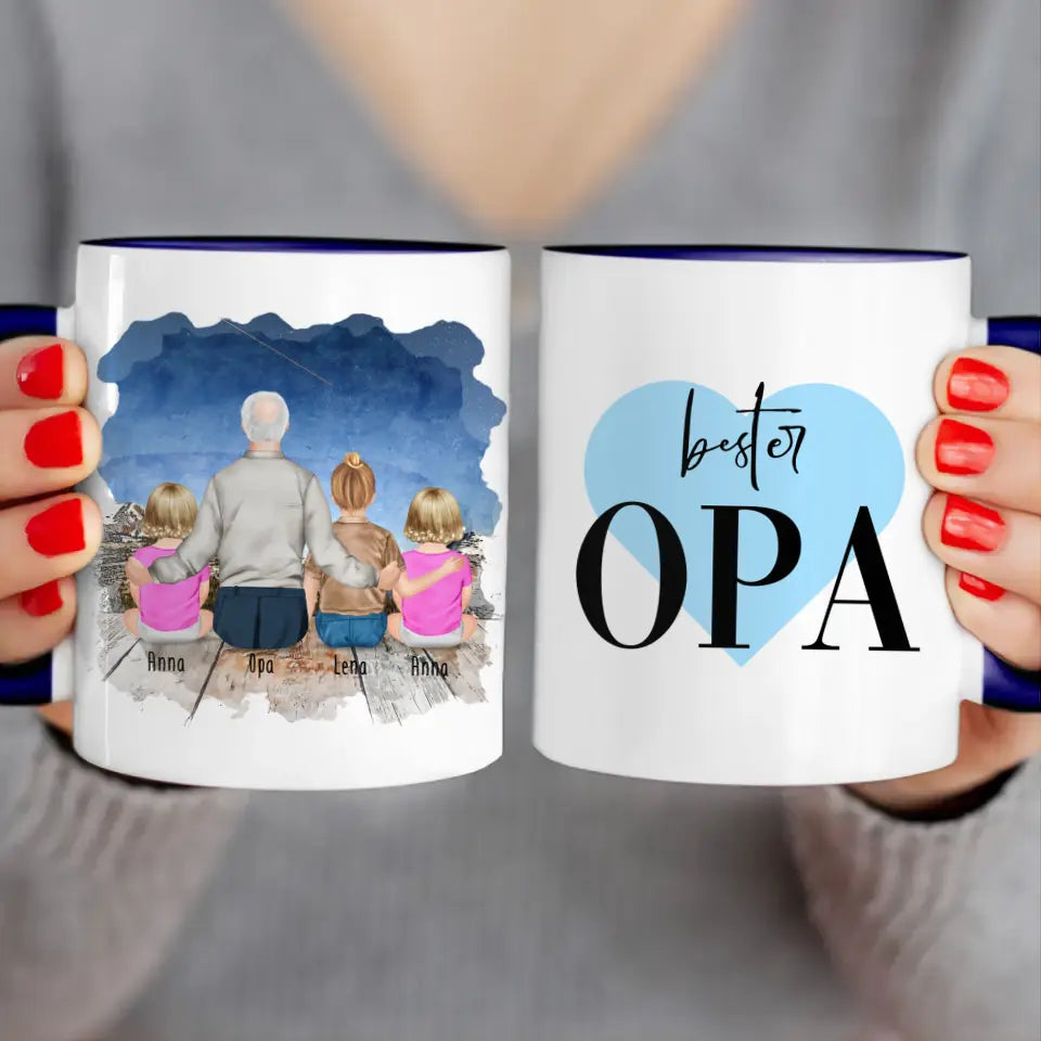 Personalisierte Tasse für Opa (2 Babys + 1 Kind + 1 Opa)