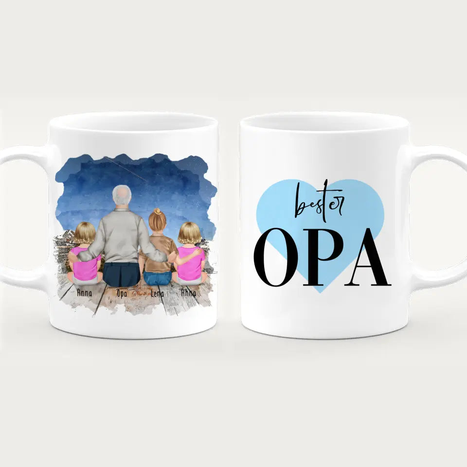 Personalisierte Tasse für Opa (2 Babys + 1 Kind + 1 Opa)