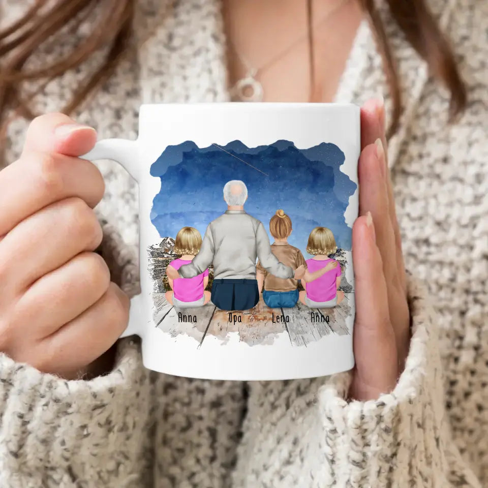 Personalisierte Tasse für Opa (2 Babys + 1 Kind + 1 Opa)