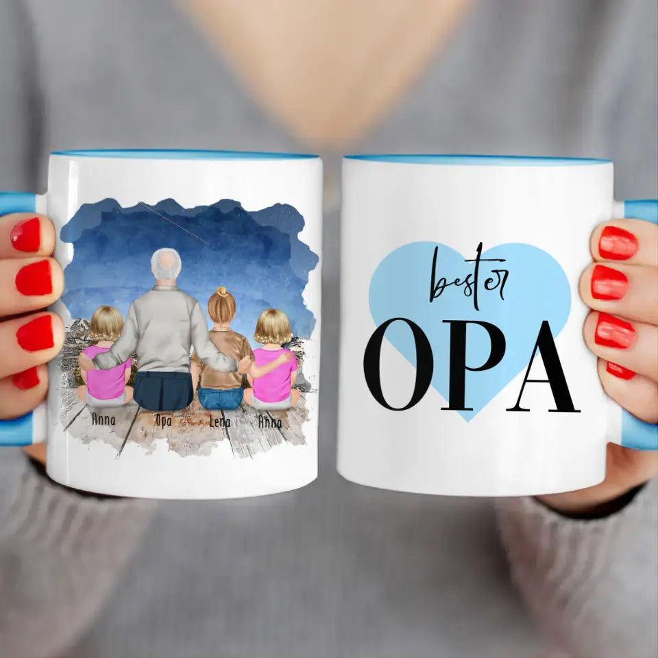 Personalisierte Tasse für Opa (2 Babys + 1 Kind + 1 Opa)
