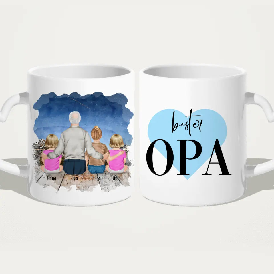 Personalisierte Tasse für Opa (2 Babys + 1 Kind + 1 Opa)