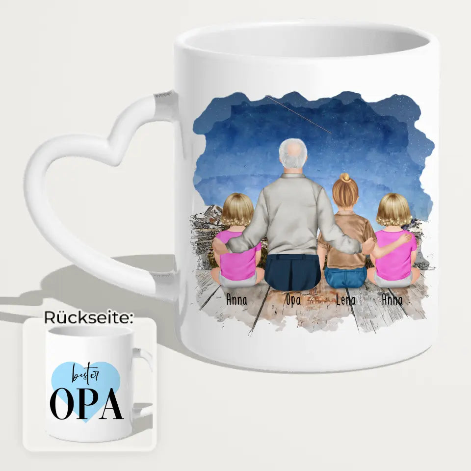 Personalisierte Tasse für Opa (2 Babys + 1 Kind + 1 Opa)