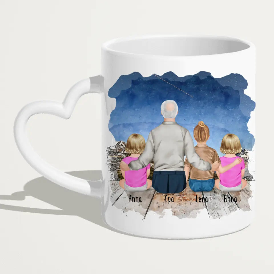 Personalisierte Tasse für Opa (2 Babys + 1 Kind + 1 Opa)