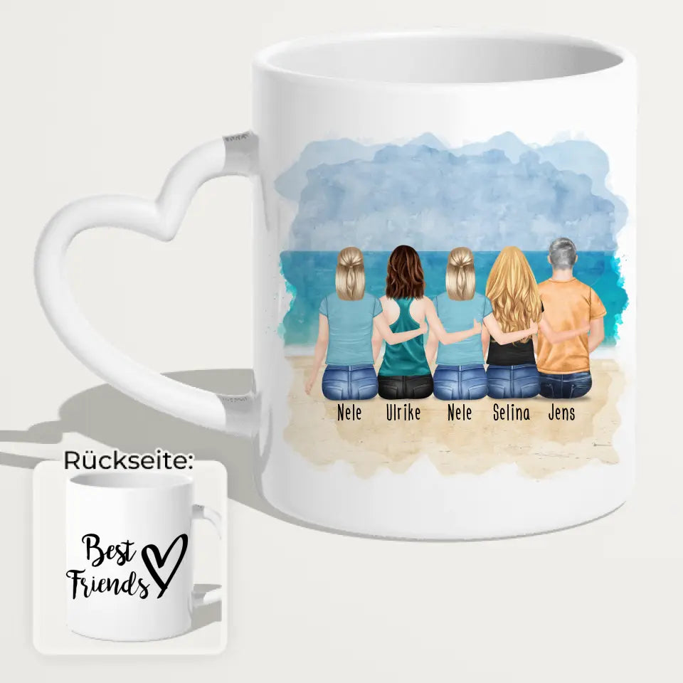 Personalisierte Tasse - Beste Freunde (4 Frauen + 1 Mann)