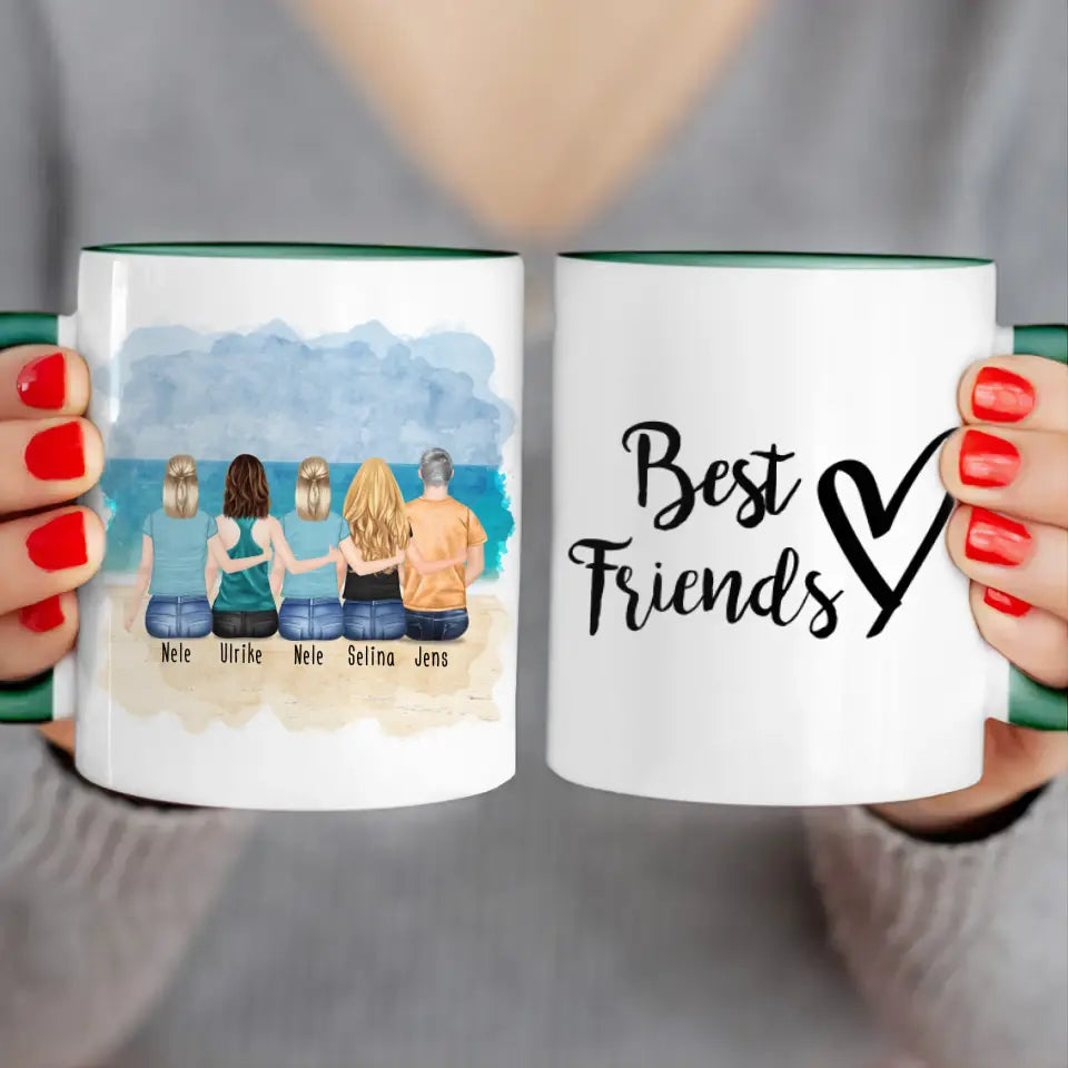 Personalisierte Tasse - Beste Freunde (4 Frauen + 1 Mann)