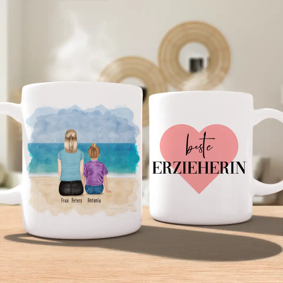 Personalisierte Tasse - Beste Erzieherin (1 Frauen + 1 Kind)