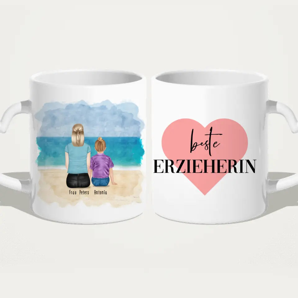 Personalisierte Tasse - Beste Erzieherin (1 Frauen + 1 Kind)