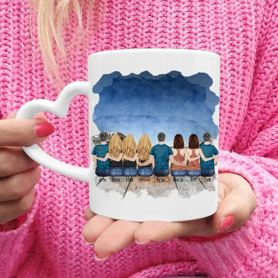 Personalisierte Tasse mit Familie (5 Frauen + 3 Männer)