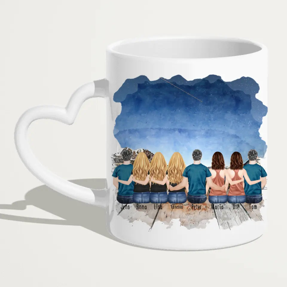 Personalisierte Tasse mit Familie (5 Frauen + 3 Männer)