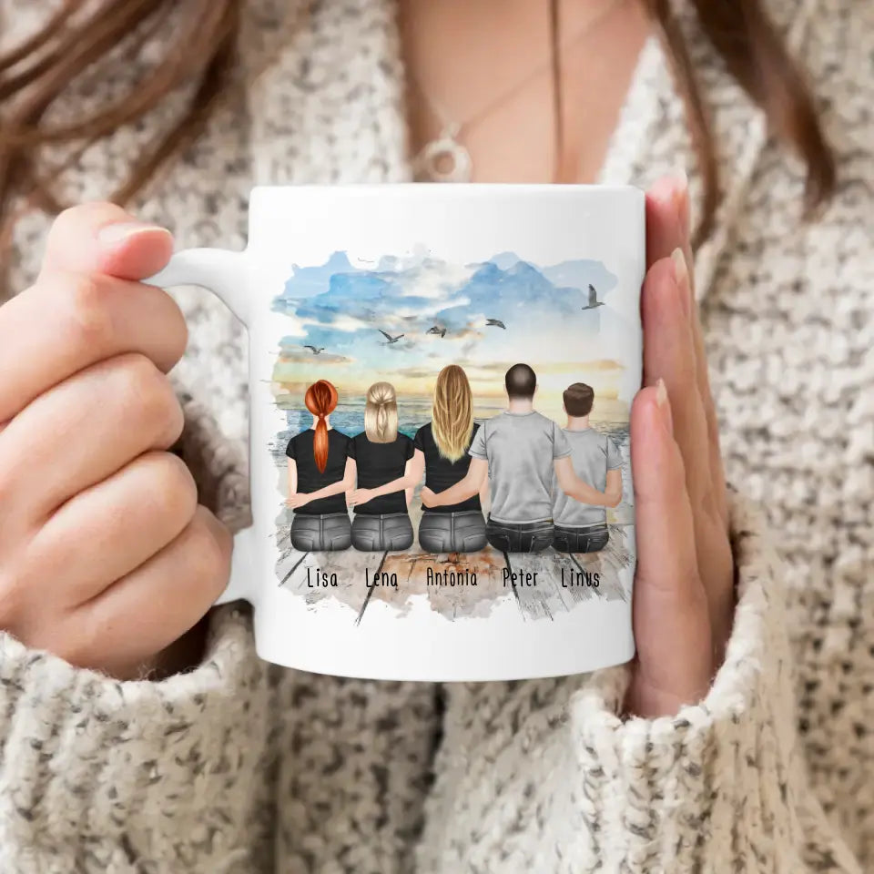 Personalisierte Tasse mit Familie (2 Teenagerinnen + 1 Teenager)