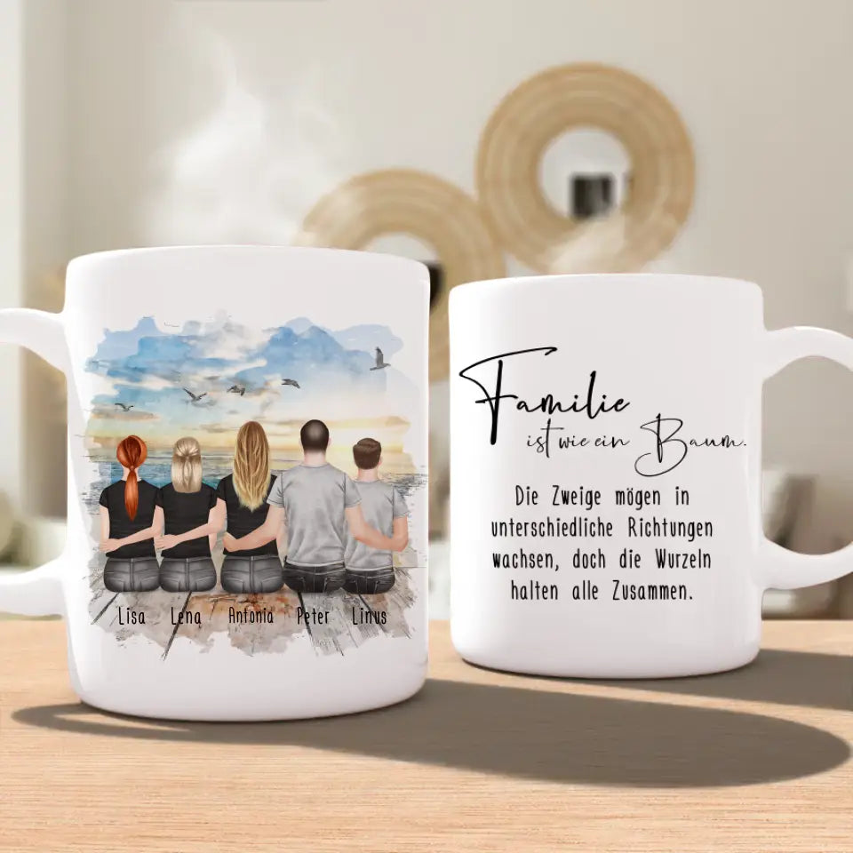Personalisierte Tasse mit Familie (2 Teenagerinnen + 1 Teenager)