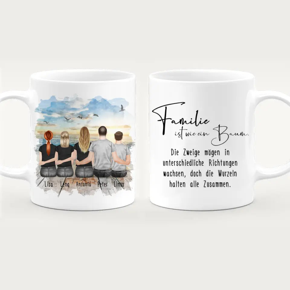 Personalisierte Tasse mit Familie (2 Teenagerinnen + 1 Teenager)