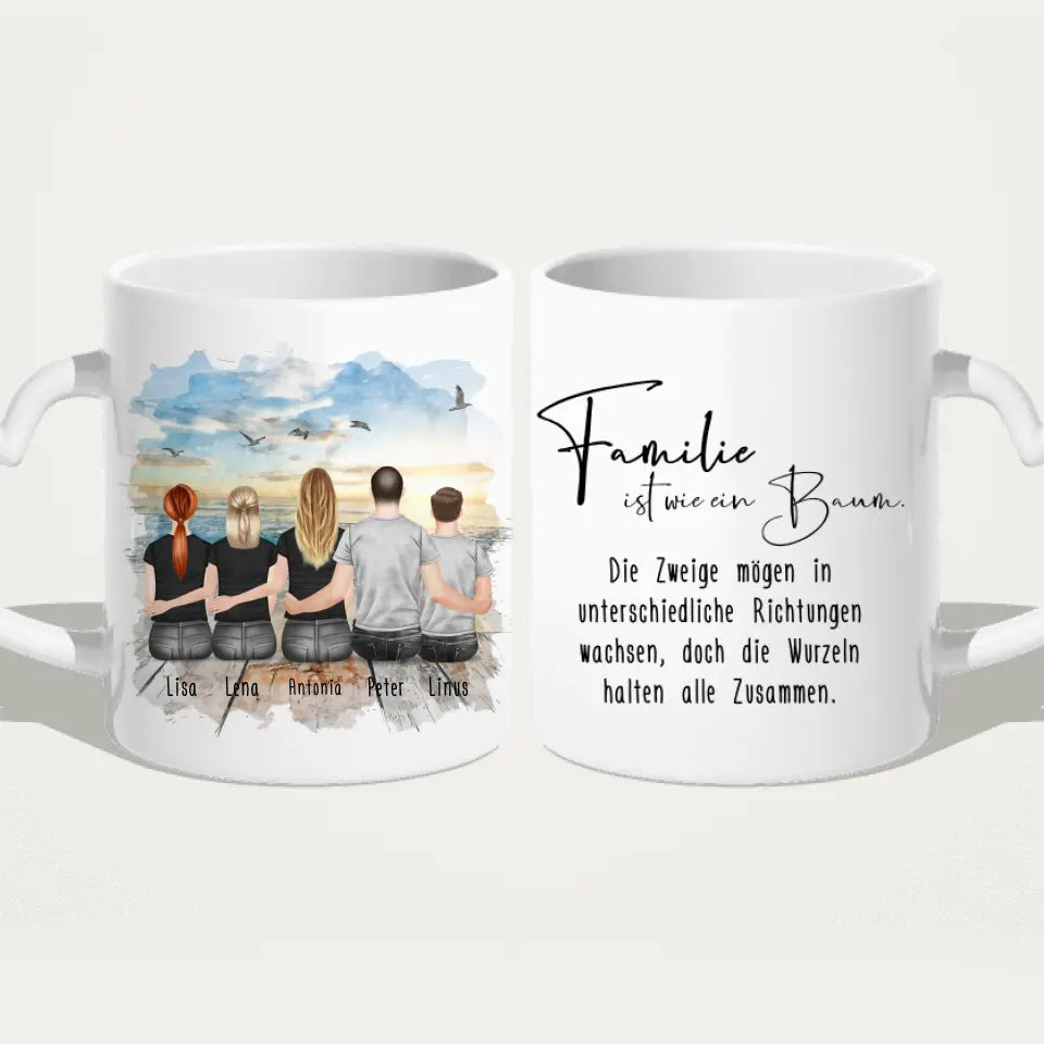 Personalisierte Tasse mit Familie (2 Teenagerinnen + 1 Teenager)