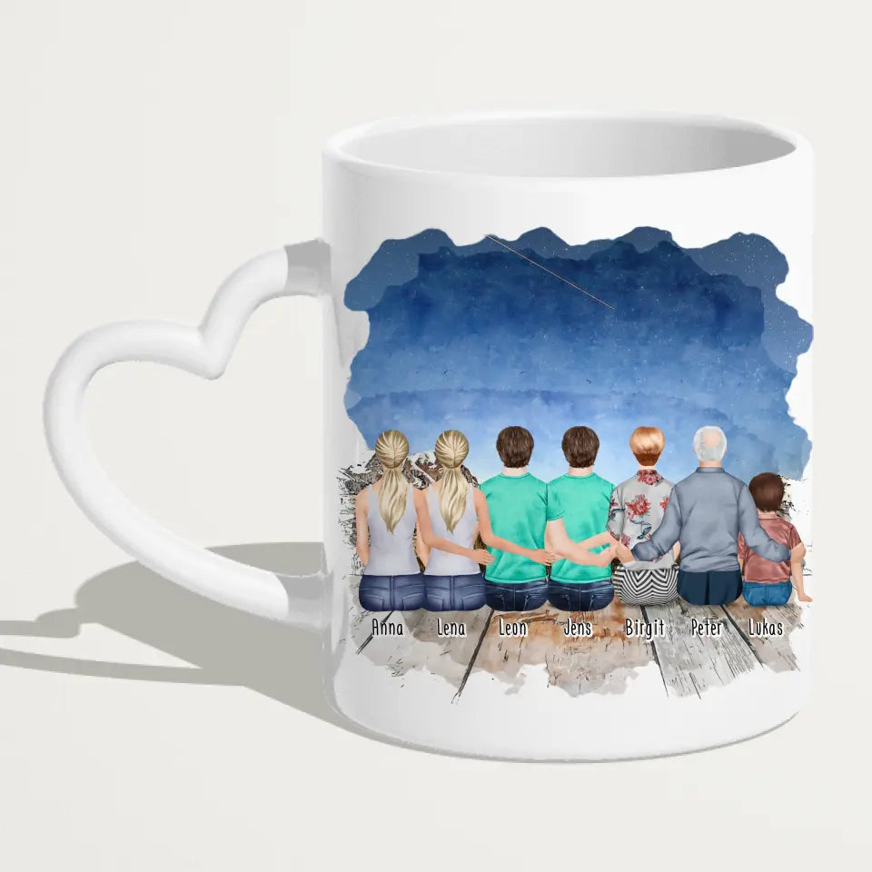 Personalisierte Tasse - 2 Frauen + 2 Männer + 1 Oma + 1 Opa + 1 Kind