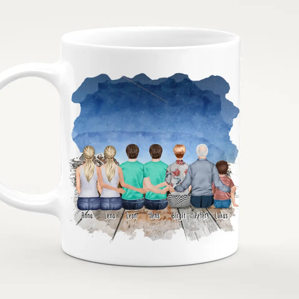 Personalisierte Tasse - 2 Frauen + 2 Männer + 1 Oma + 1 Opa + 1 Kind