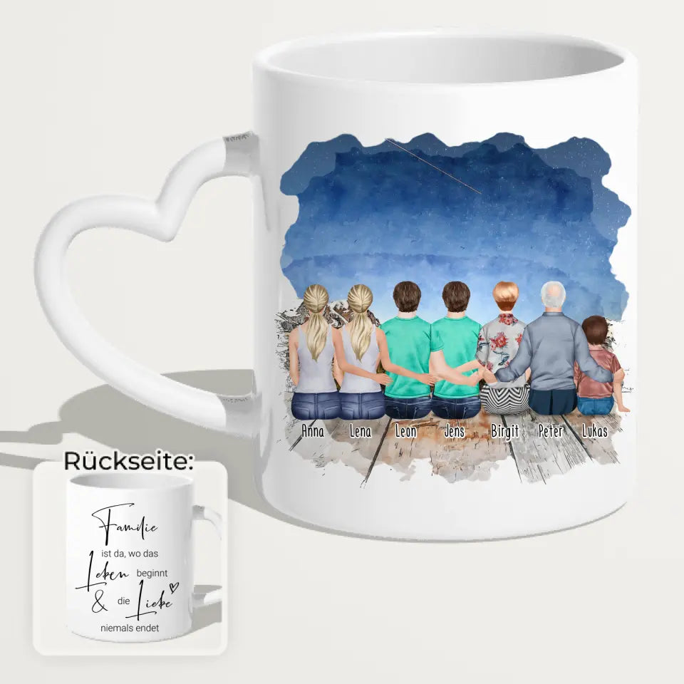 Personalisierte Tasse - 2 Frauen + 2 Männer + 1 Oma + 1 Opa + 1 Kind