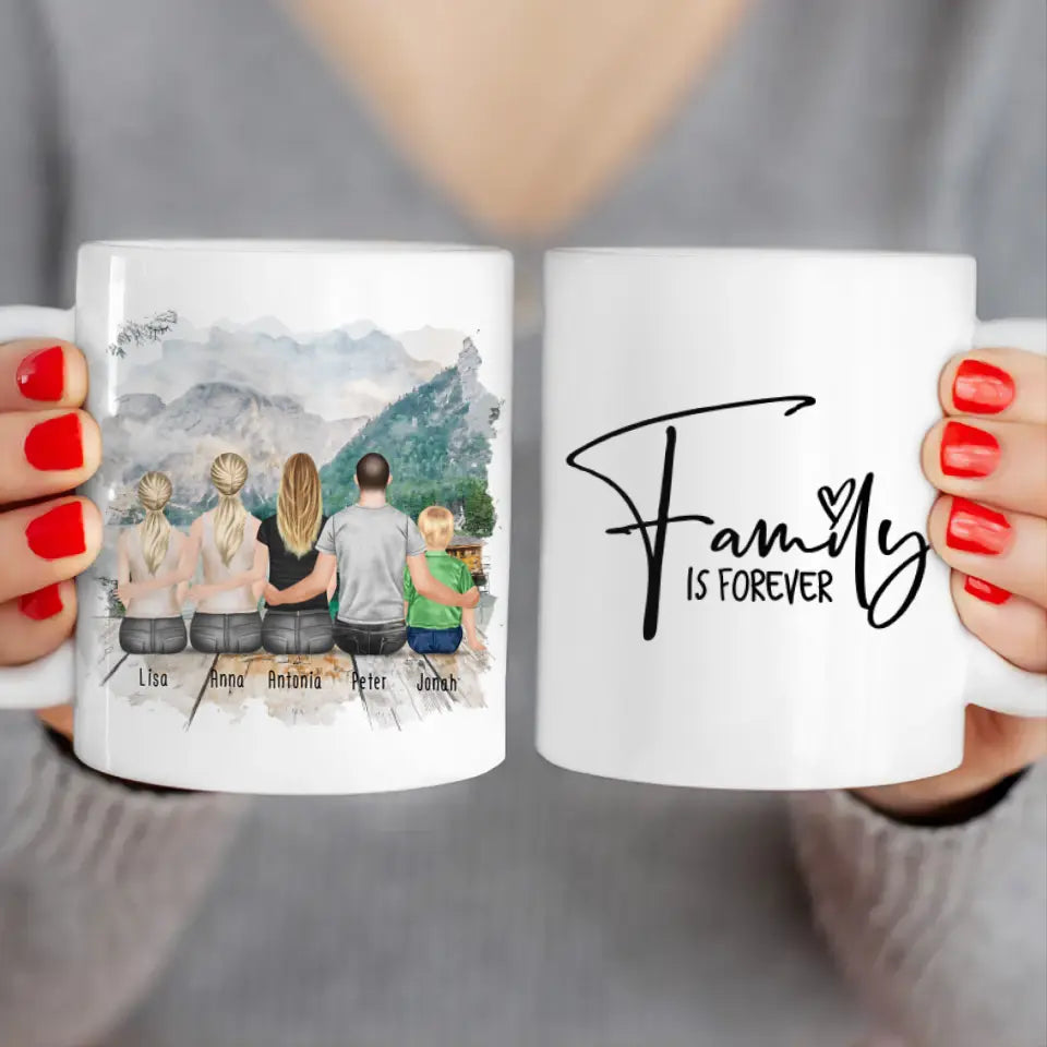 Personalisierte Tasse - 1 Teenagerin + 2 Frauen + 1 Mann + 1 Kind