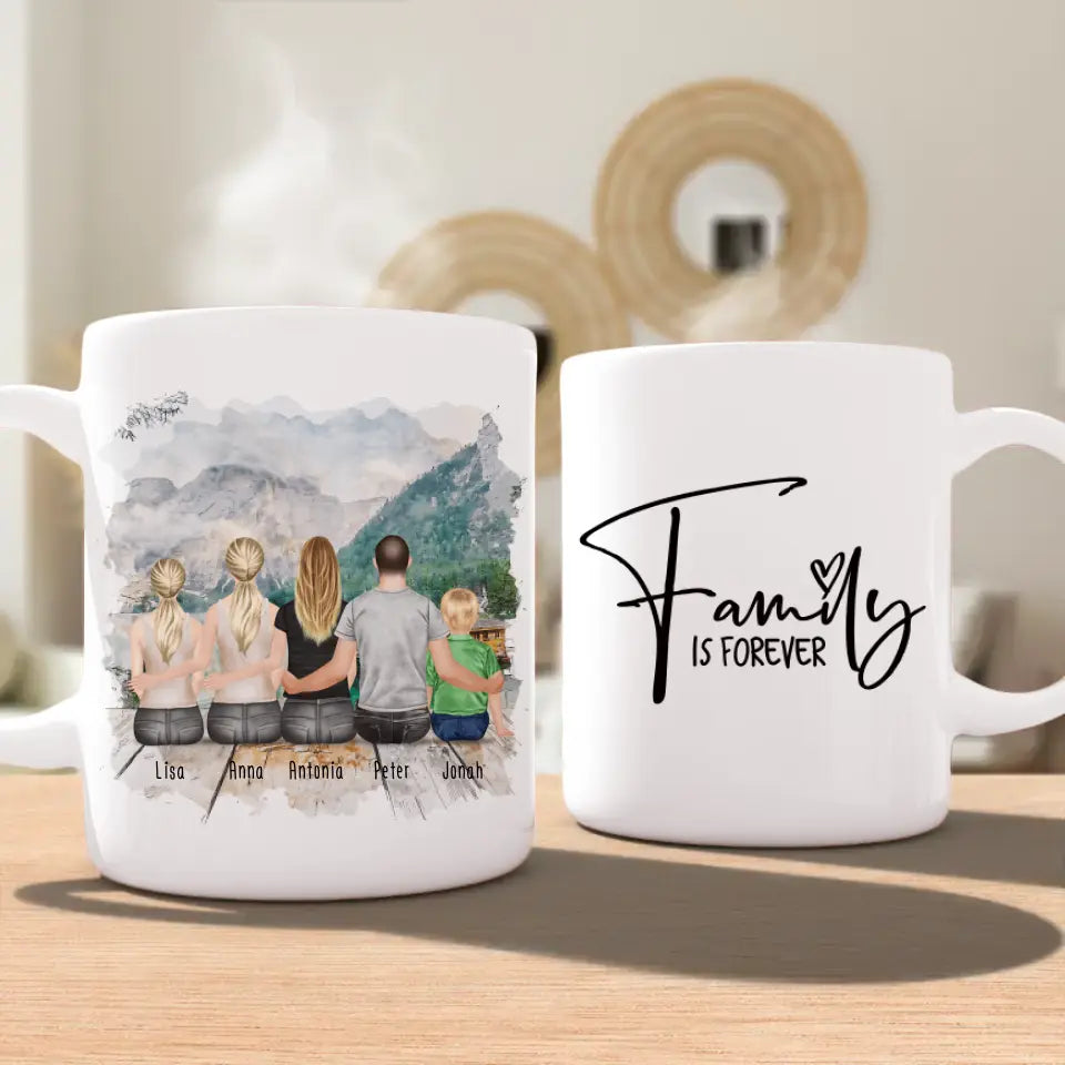 Personalisierte Tasse - 1 Teenagerin + 2 Frauen + 1 Mann + 1 Kind