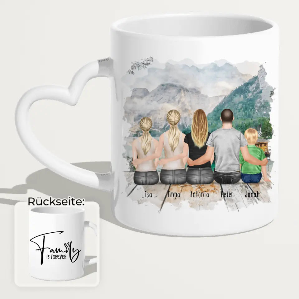 Personalisierte Tasse - 1 Teenagerin + 2 Frauen + 1 Mann + 1 Kind