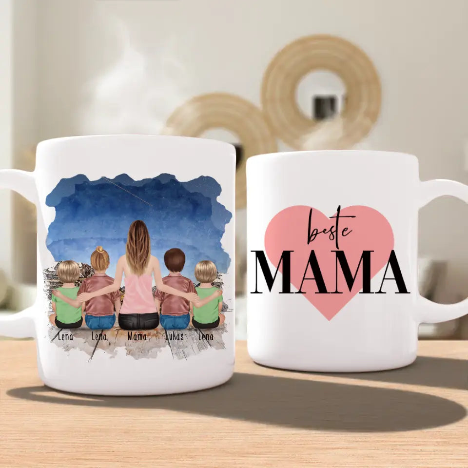 Personalisierte Tasse -  1 Frau + 2 Kinder + 2 Babys