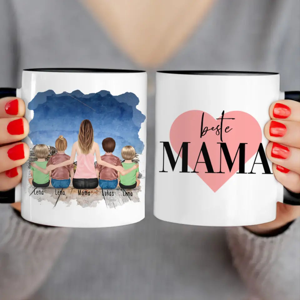 Personalisierte Tasse -  1 Frau + 2 Kinder + 2 Babys