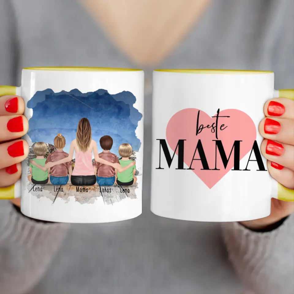 Personalisierte Tasse -  1 Frau + 2 Kinder + 2 Babys