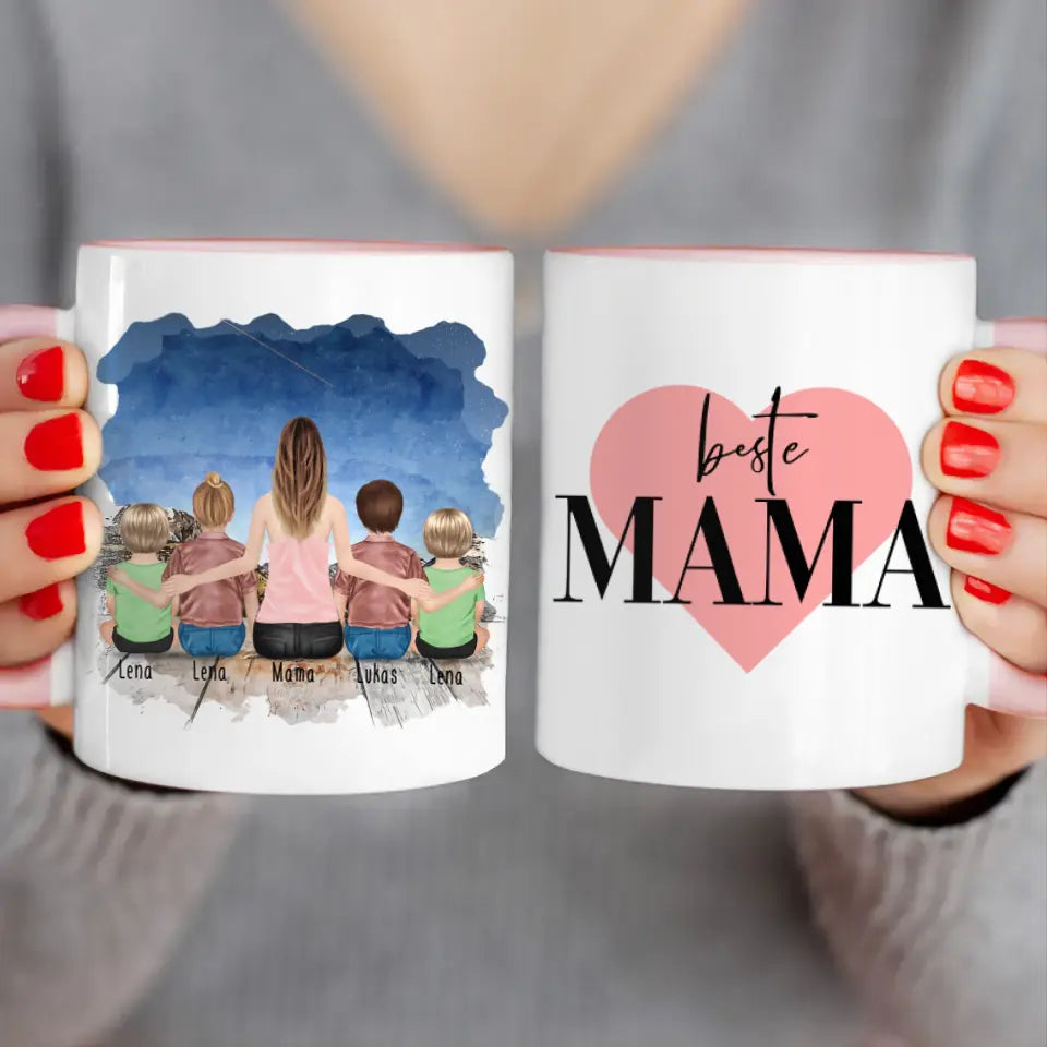 Personalisierte Tasse -  1 Frau + 2 Kinder + 2 Babys