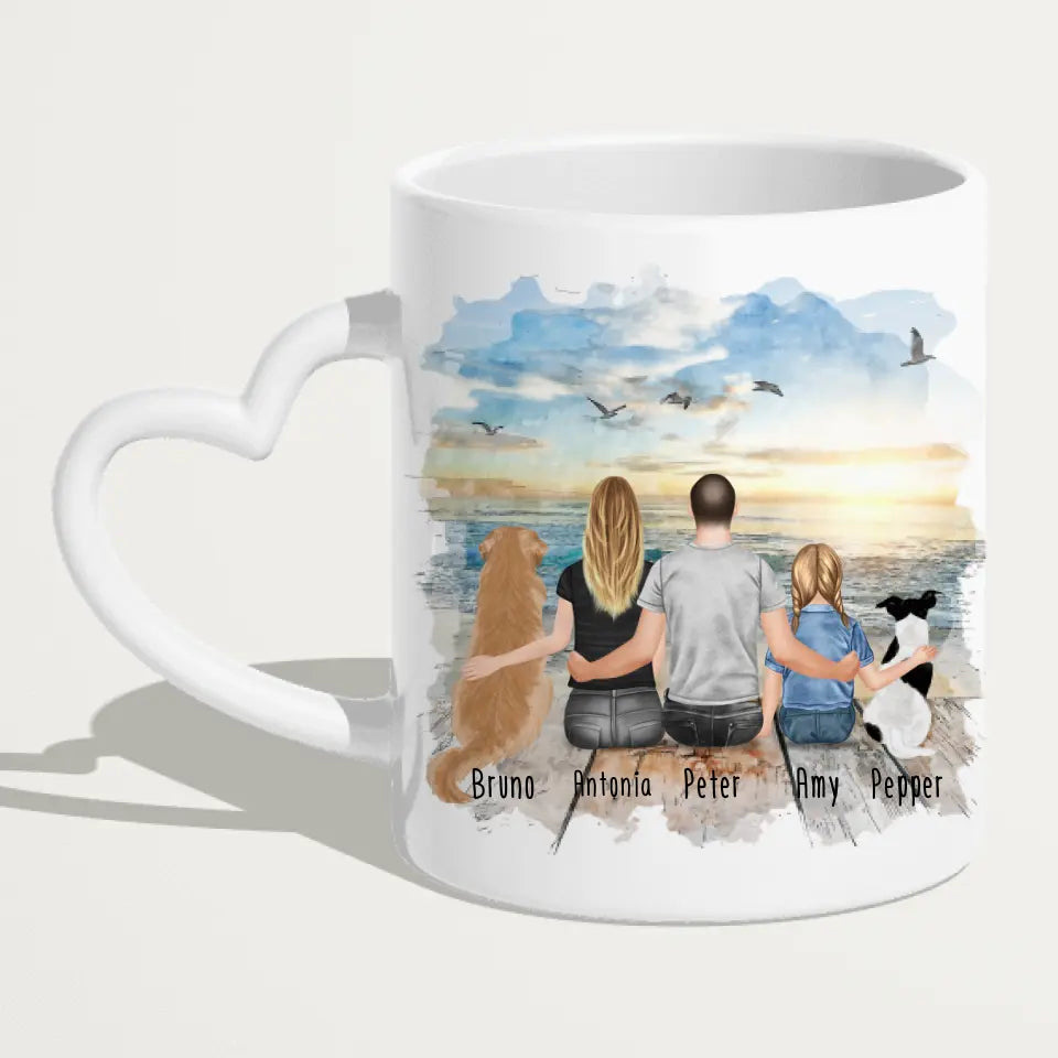 Personalisierte Tasse mit Familie + 2 Hund2 (1 Kind)