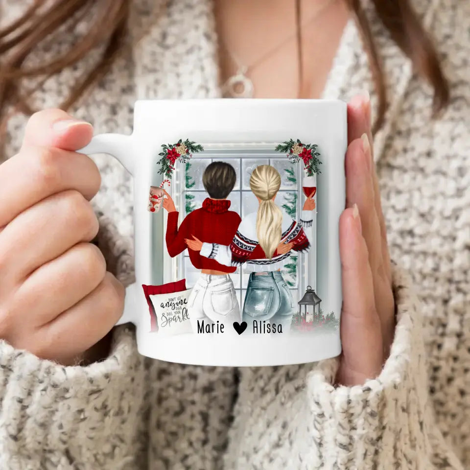 Personalisierte Tasse Beste Freundin (2 Freundinnen) - Weihnachtstasse