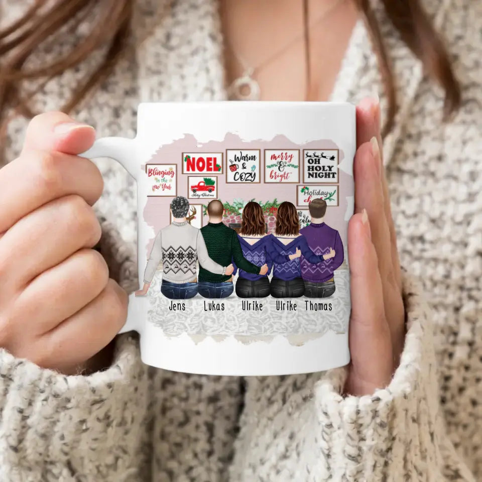 Personalisierte Tasse mit Bruder/Schwester (2 Schwestern + 3 Brüder) - Weihnachtstasse