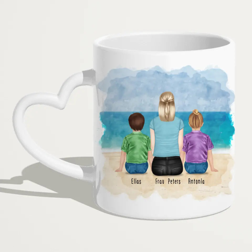 Personalisierte Tasse mit Erzieherin (2 Kinder)