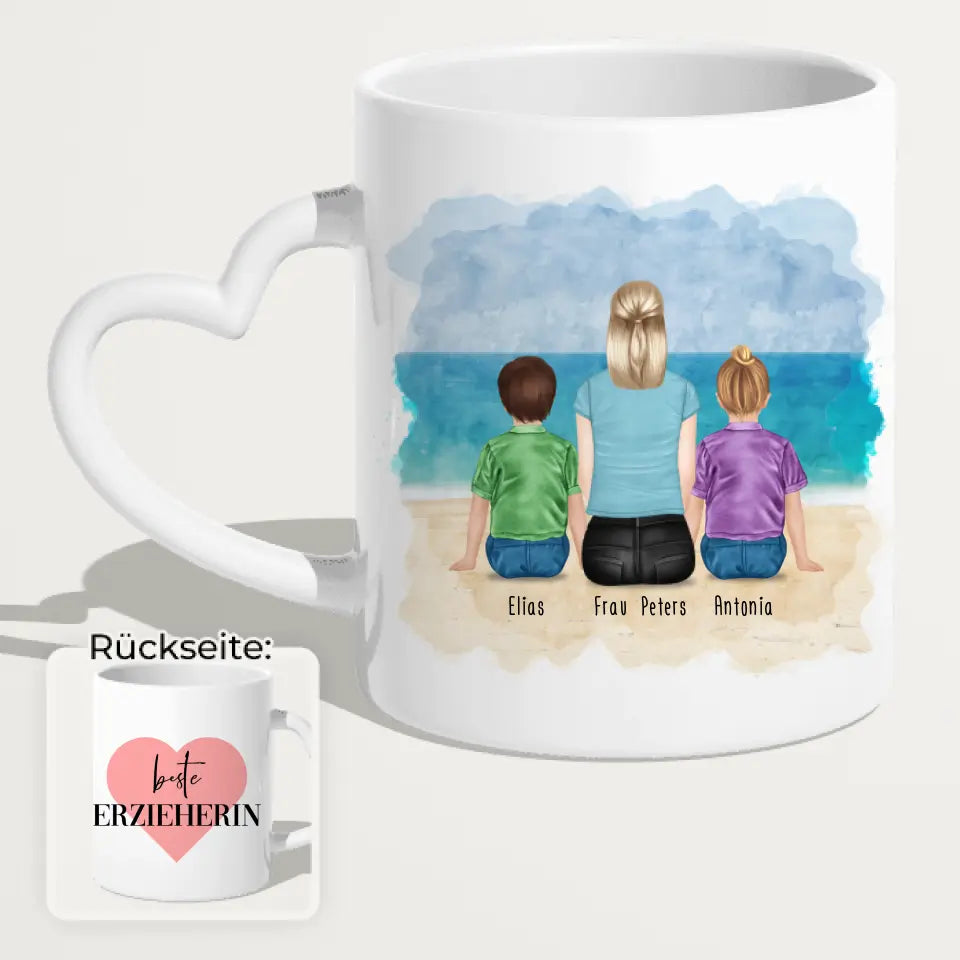 Personalisierte Tasse mit Erzieherin (2 Kinder)