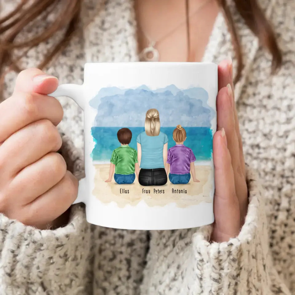 Personalisierte Tasse mit Erzieherin (2 Kinder)