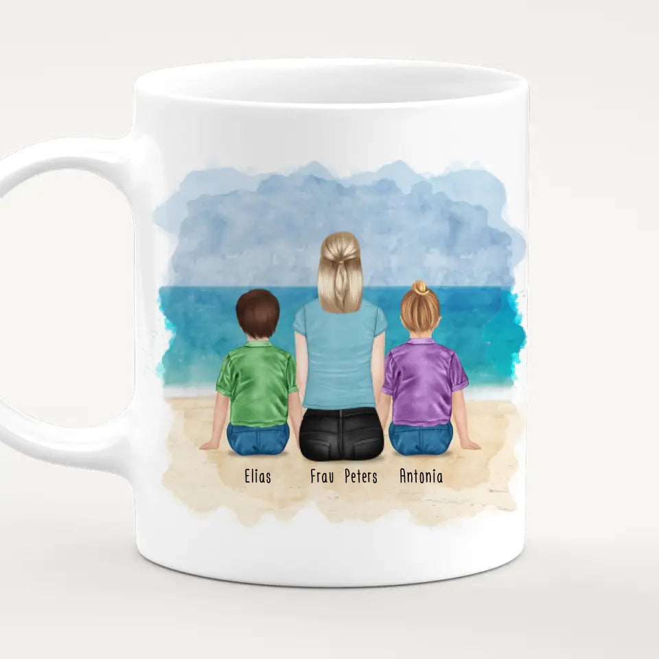 Personalisierte Tasse mit Erzieherin (2 Kinder)