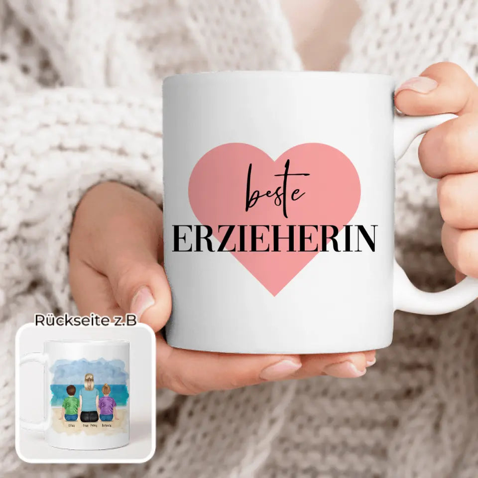 Personalisierte Tasse mit Erzieherin (2 Kinder)