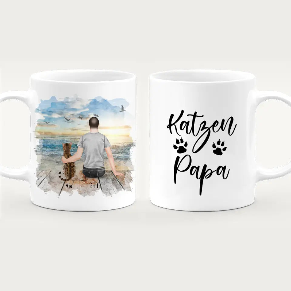 Personalisierte Tasse mit Katze und Mann (1 Katze + 1 Mann)