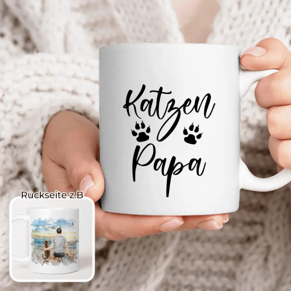 Personalisierte Tasse mit Katze und Mann (1 Katze + 1 Mann)