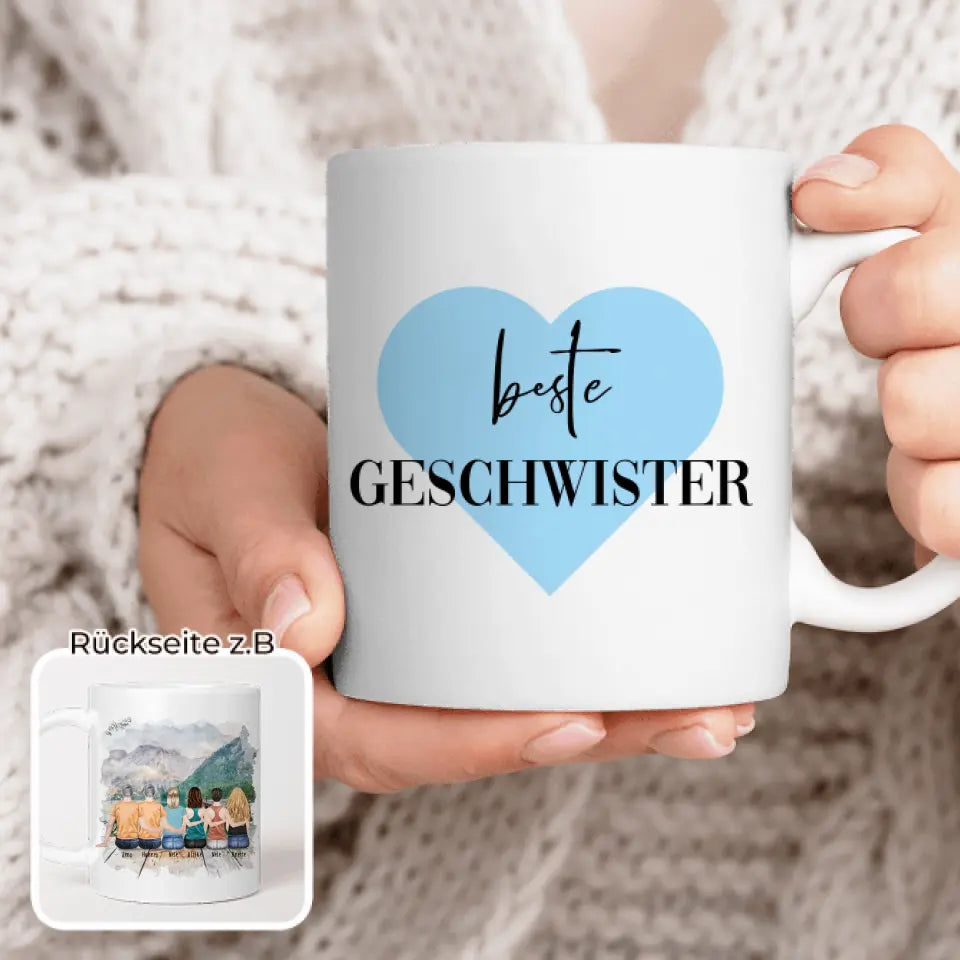 Personalisierte Tasse mit Bruder/Schwester (4 Schwestern + 2 Brüder)