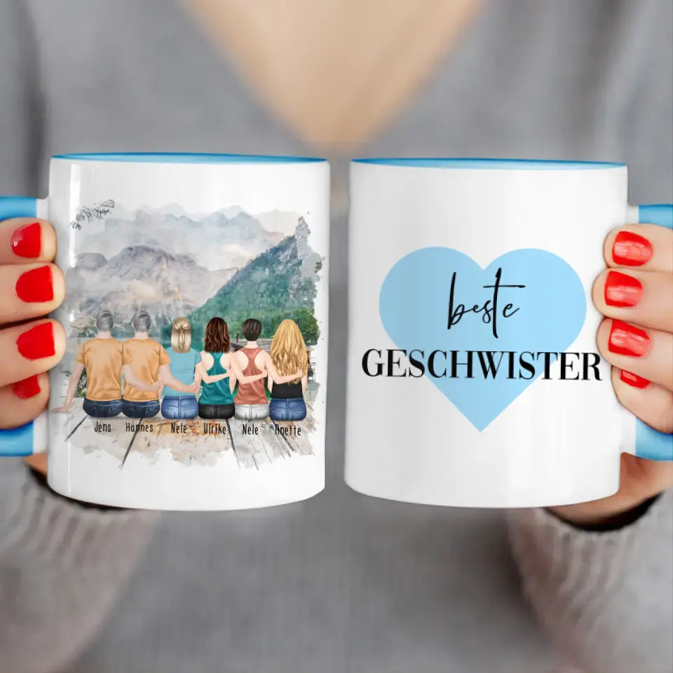 Personalisierte Tasse mit Bruder/Schwester (4 Schwestern + 2 Brüder)