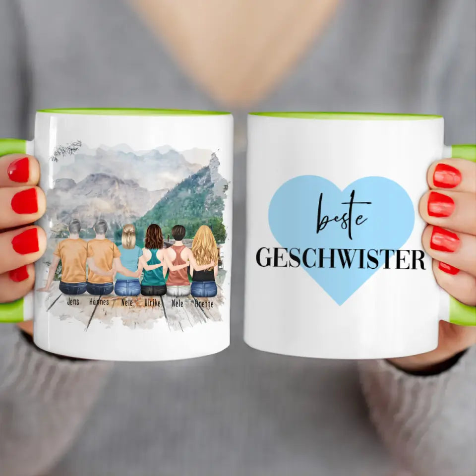 Personalisierte Tasse mit Bruder/Schwester (4 Schwestern + 2 Brüder)