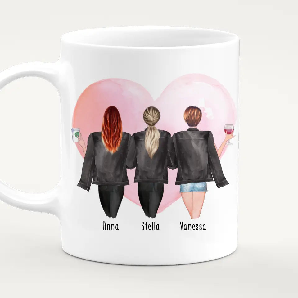 Personalisierte Tasse - Beste Schwestern mit Jacken (3 Schwestern)