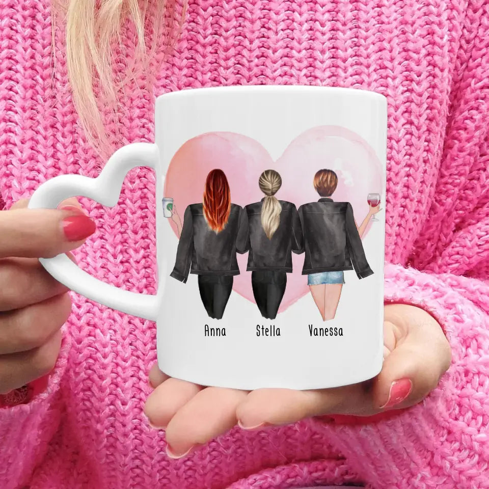 Personalisierte Tasse - Beste Schwestern mit Jacken (3 Schwestern)