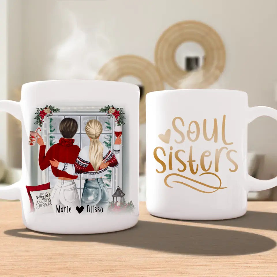 Personalisierte Tasse Beste Schwestern (2 Schwestern) - Weihnachtstasse